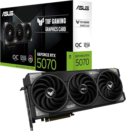 ASUS TUF Gaming GeForce RTX™ 5070 OC Edition 12GB GDDR7 Gaming Graphics Card (PCIe 5.0, DLSS 4, HDMI 2.1b, 3x DisplayPort 2.1b, 3.1-Slot, Military-grade Components, Black)