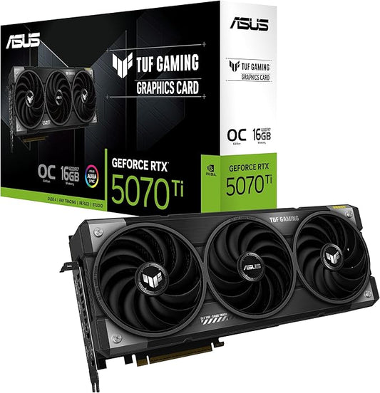 ASUS TUF Gaming GeForce RTX™ 5070 Ti OC Edition 16GB GDDR7 Gaming Graphics Card (PCIe 5.0, DLSS 4, HDMI 2.1b, 3x DisplayPort 2.1b, 3.1-Slot, Military-grade Components, Axial-tech Fans)