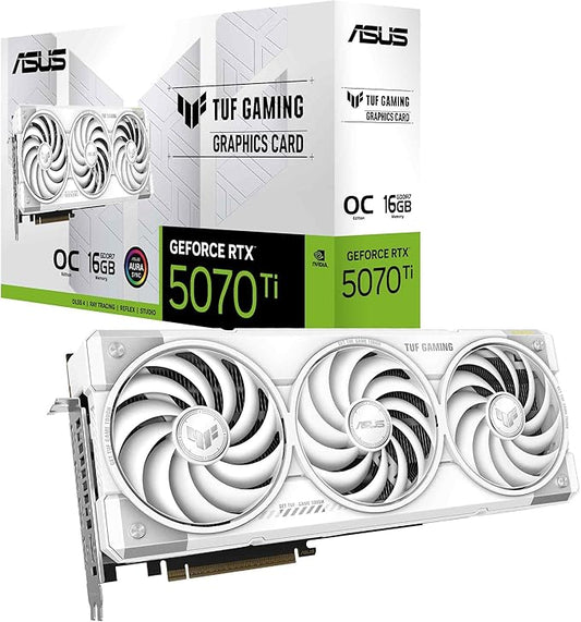 ASUS TUF Gaming GeForce RTX™ 5070 Ti OC Edition White 16GB GDDR7 Gaming Graphics Card (PCIe 5.0, DLSS 4, HDMI 2.1b, 3x DisplayPort 2.1b, 3.1-Slot, Military-grade Components, White)