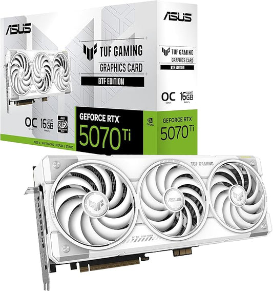 ASUS TUF Gaming GeForce RTX™ 5070 Ti BTF OC Edition White 16GB GDDR7 Gaming Graphics Card (PCIe 5.0, DLSS 4, HDMI 2.1b, 3x DisplayPort 2.1b, 3.1-Slot, Triple Fan, Military-grade, White)
