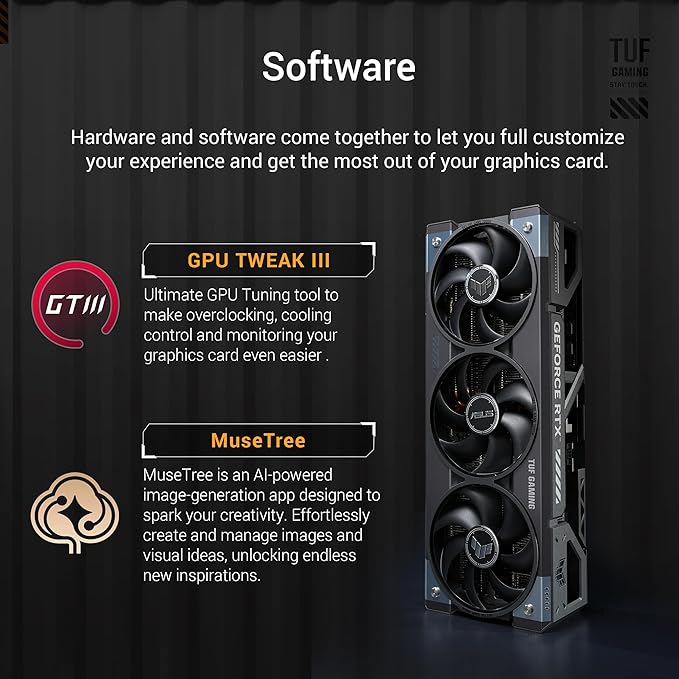 ASUS TUF Gaming GeForce RTX™ 5080 OC Edition 16GB GDDR7 Gaming Graphics Card (PCIe 5.0, DLSS 4, 2x HDMI 2.1b, 3x DisplayPort 2.1b, 256-bit, RGB, Military-grade Components)