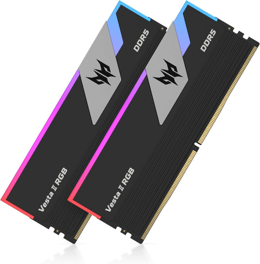 Acer Predator Vesta II RGB 32GB (2x16GB) DDR5‑6000 CL32 Desktop Memory Kit – Silver – AMD EXPO & Intel XMP 3.0 – BL.9BWWR.379