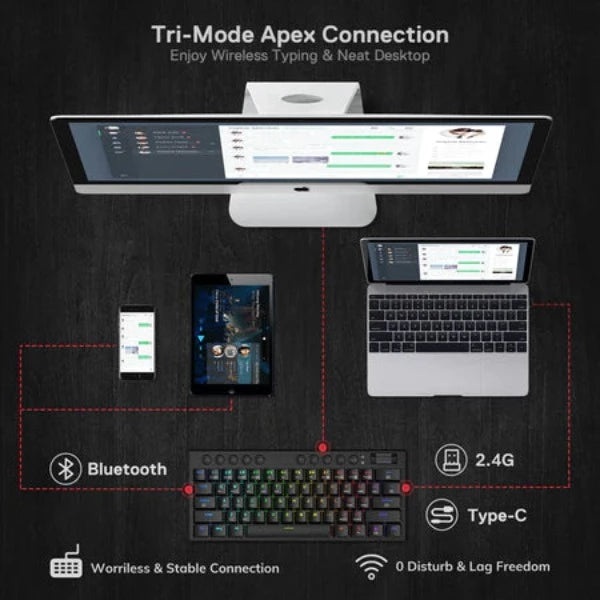 Redragon K632 PRO Noctis 60% Wireless RGB Mechanical Keyboard, Bluetooth/2.4Ghz/Wired Tri-Mode Ultra-Thin Low Profile Gaming Keyboard