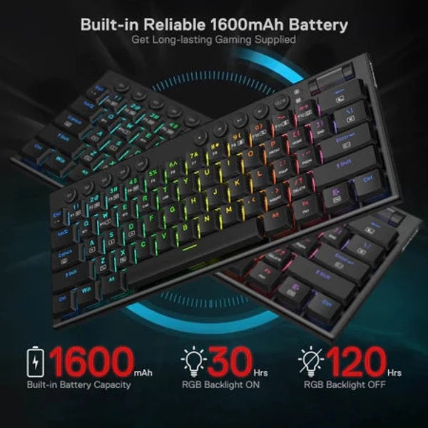 Redragon K632 PRO Noctis 60% Wireless RGB Mechanical Keyboard, Bluetooth/2.4Ghz/Wired Tri-Mode Ultra-Thin Low Profile Gaming Keyboard