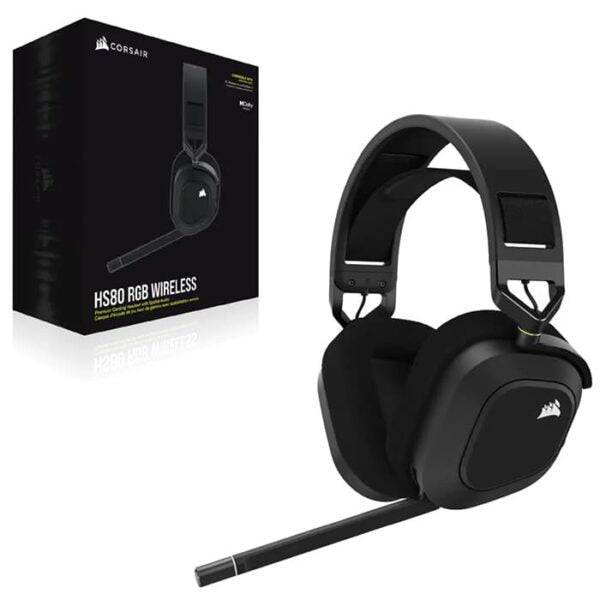 CORSAIR HS80 RGB WIRELESS Premium Gaming Headset with Spatial Audio Carbon