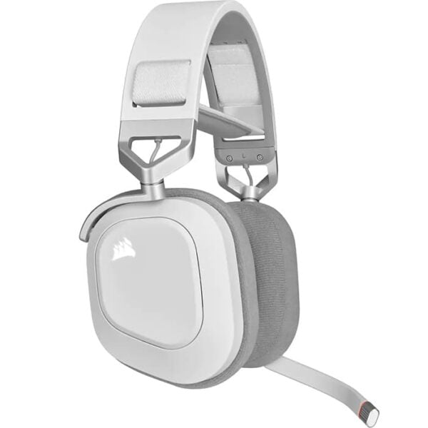 CORSAIR HS80 RGB WIRELESS Premium Gaming Headset with Spatial Audio, White