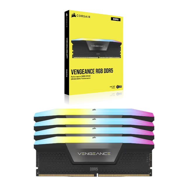 Corsair VENGEANCE RGB 192GB (4x48GB) DDR5‑5200 CL38 Desktop Memory Kit – Black – CMH192GX5M4B5200C38