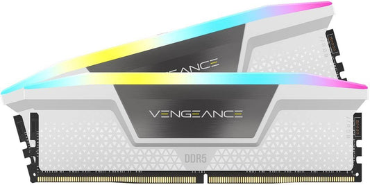 Corsair VENGEANCE RGB 32GB (2x16GB) DDR5‑6400 CL32 Desktop Memory Kit – White – Intel XMP 3.0 – CMH32GX5M2B6400C32W