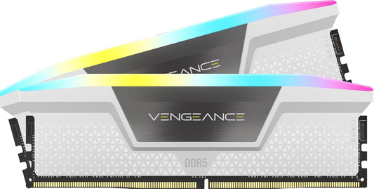 Corsair VENGEANCE RGB 32GB (2x16GB) DDR5‑6400 CL32 Desktop Memory Kit – White – AMD EXPO & Intel XMP 3.0 – CMH32GX5M2B6400Z32W
