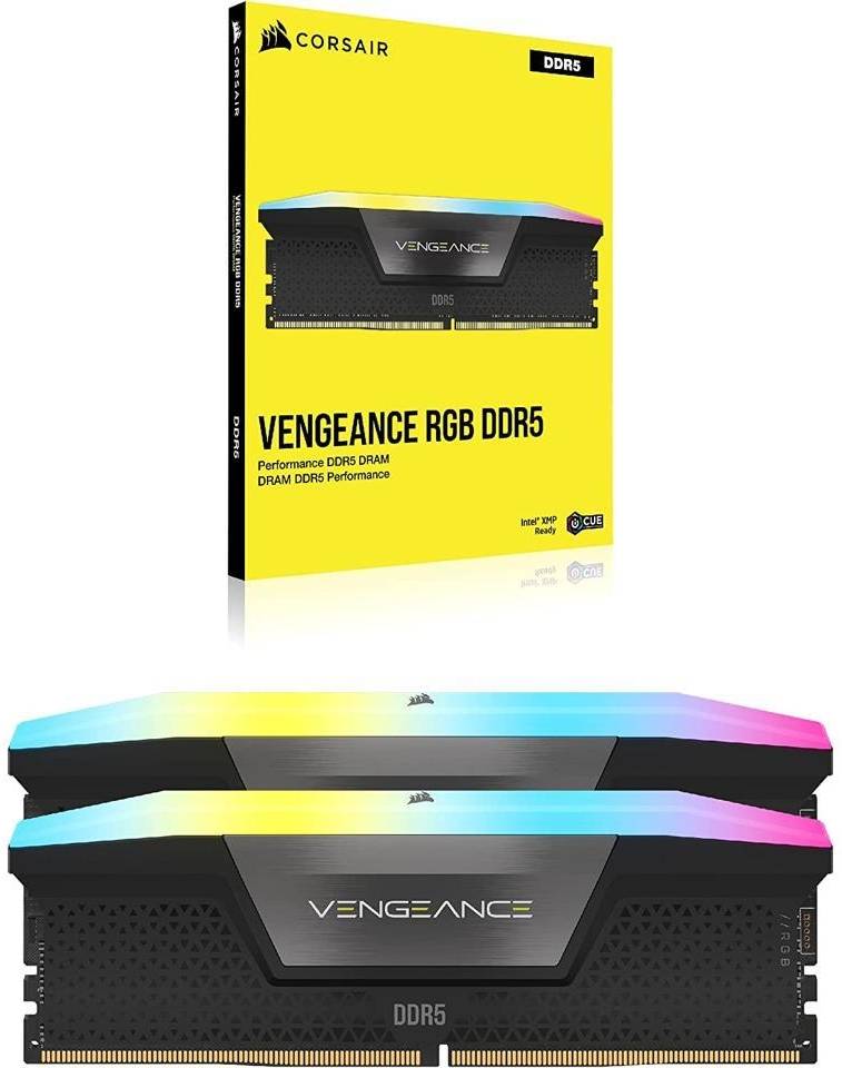Corsair VENGEANCE RGB 32GB (2x16GB) DDR5‑7200 CL34 Desktop Memory Kit – Black – Intel XMP 3.0 – CMH32GX5M2X7200C34