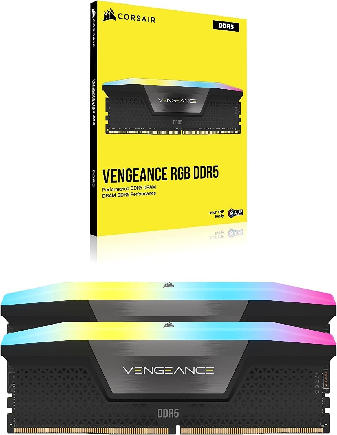 Corsair VENGEANCE RGB 32GB (2x16GB) DDR5‑6000 CL36 Desktop Memory Kit – Black – Intel XMP 3.0 – CMH32GX5M2E6000C36
