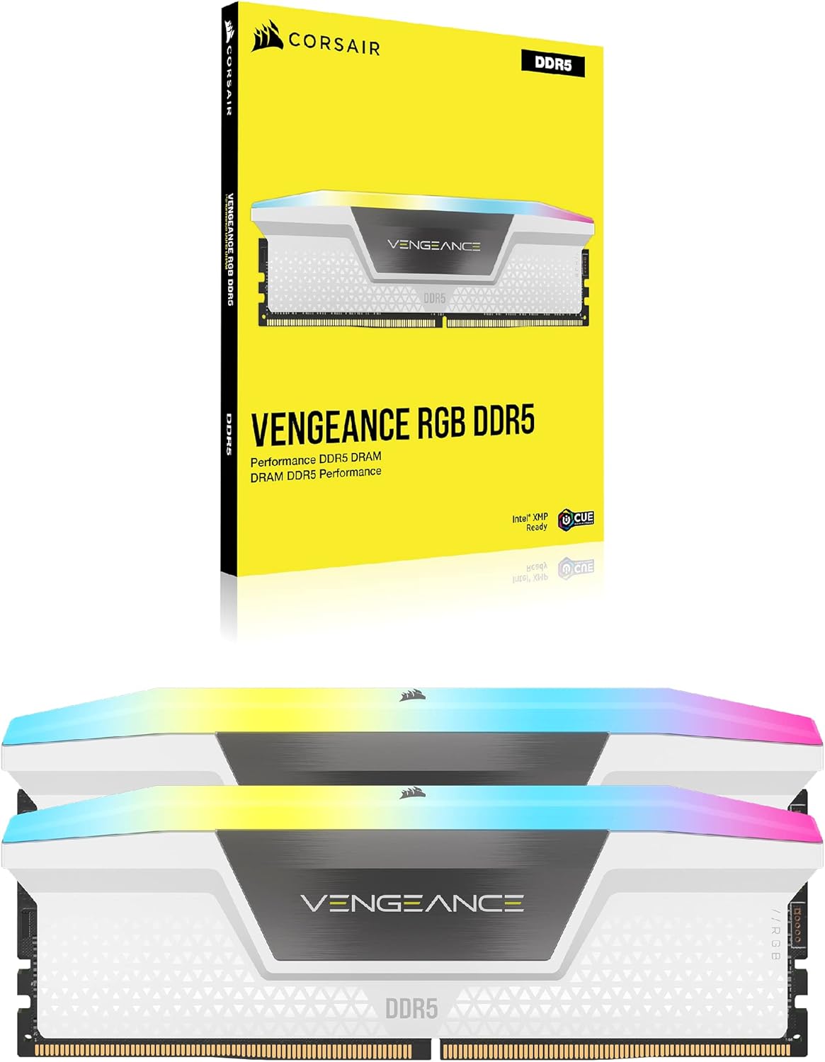 Corsair VENGEANCE RGB 32GB (2x16GB) DDR5‑6000 CL36 Desktop Memory Kit – White – Intel XMP 3.0 – CMH32GX5M2E6000C36W