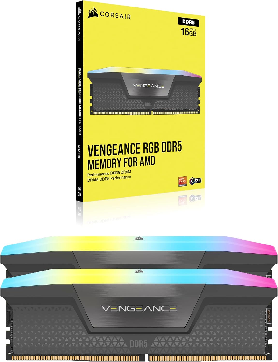 Corsair VENGEANCE RGB 32GB (2x16GB) DDR5‑6000 CL36 Desktop Memory Kit – Grey – AMD EXPO / Intel XMP – CMH32GX5M2E6000Z36
