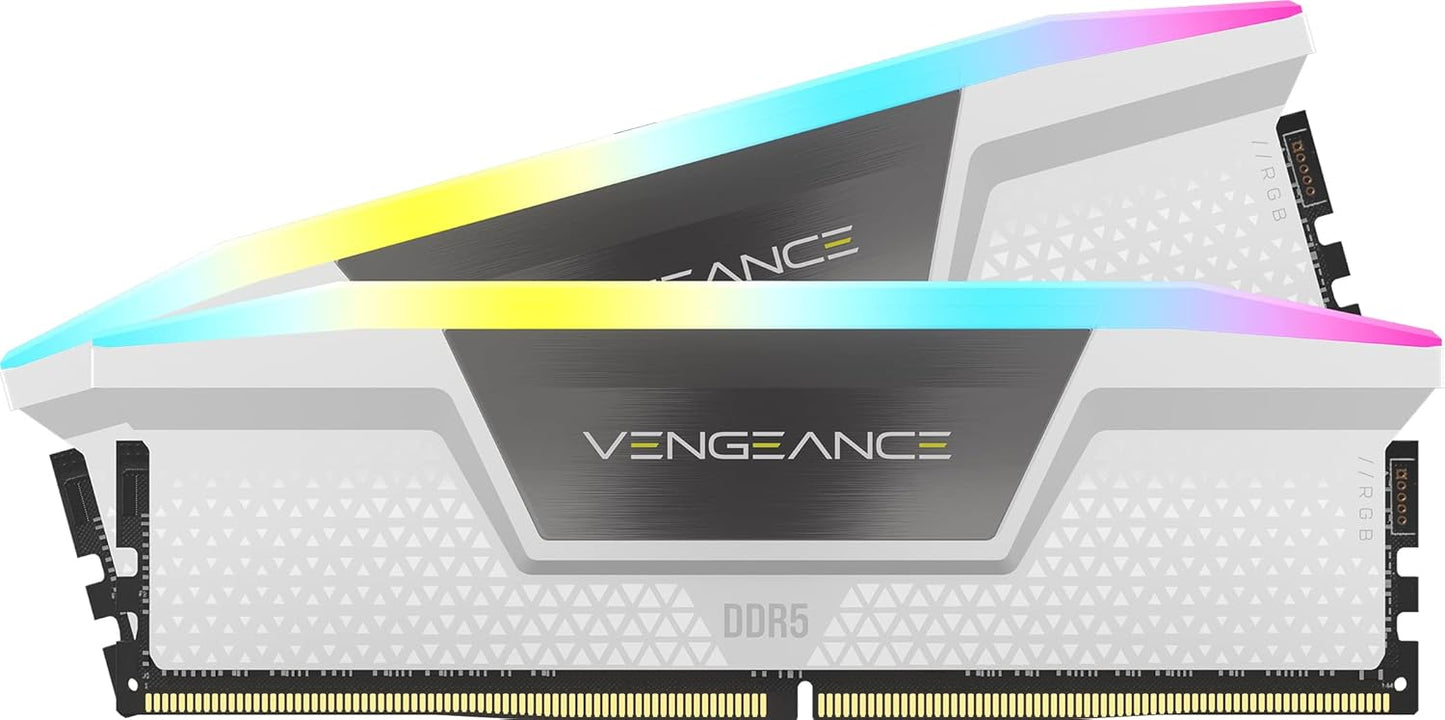 Corsair VENGEANCE RGB 64GB (2x32GB) DDR5‑5200 CL40 Desktop Memory Kit – White – Intel XMP 3.0 – CMH64GX5M2B5200C40W
