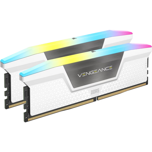 Corsair VENGEANCE RGB 64GB (2x32GB) DDR5‑6400 CL32 Desktop Memory Kit – White – Intel XMP 3.0 – CMH64GX5M2B6400C32W