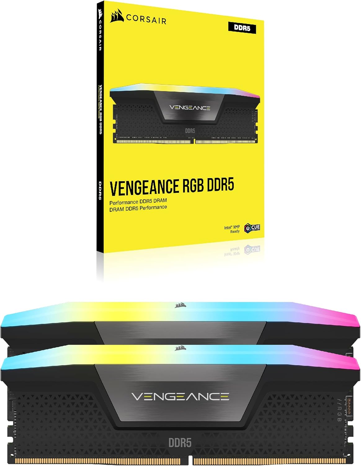 Corsair VENGEANCE RGB 64GB (2x32GB) DDR5‑6400 CL42 Desktop Memory Kit – Black – Intel XMP 3.0 – CMH64GX5M2B6400C42