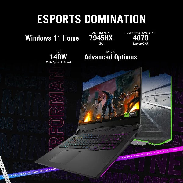 ASUS ROG STRIX G713PI-LL032W | Ryzen 9 7945HX, 32GB RAM, 1TB SSD, 17.3" WQHD(2560x1440) 240Hz, 8GB NVIDIA RTX 4070, Win11 Home, Eng-Arb K/B, Black