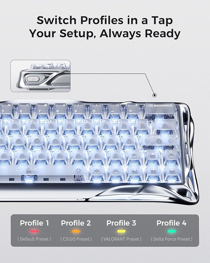 GravaStar Mercury V60 Pro 60% Hall Effect Magnetic Switch Gaming Keyboard - Chrome Silver