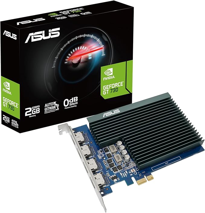 ASUS GeForce® GT 730 Graphics Card (PCIe 2.0, 2GB GDDR5, 4x HDMI, Single-Slot, Passive Cooling)