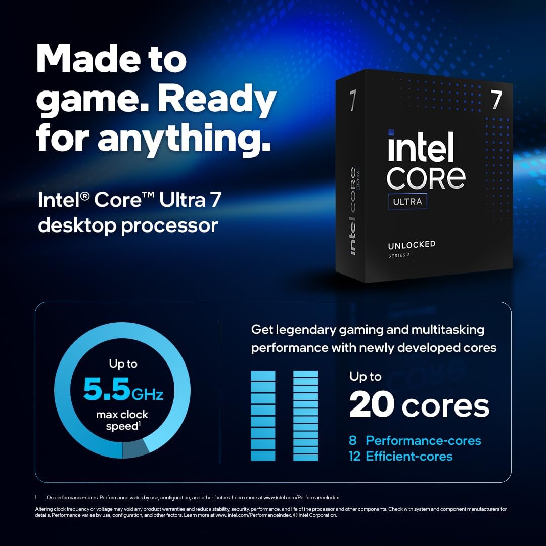 Intel Core Ultra 7 265KF Processor Box – 20‑Core Arrow Lake, LGA1851, Up to 5.5GHz, 30MB Cache, Unlocked