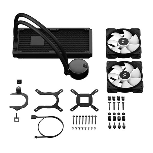 Fractal Design Lumen S24 V2 RGB 240mm Liquid CPU Cooler, 2x Aspect 12 RGB PWM Fans, 400mm Tube, 90° Intervals, Pre-Applied Thermal Paste, 6 ARGB LEDs, Support LGA 1700/AM5, Black