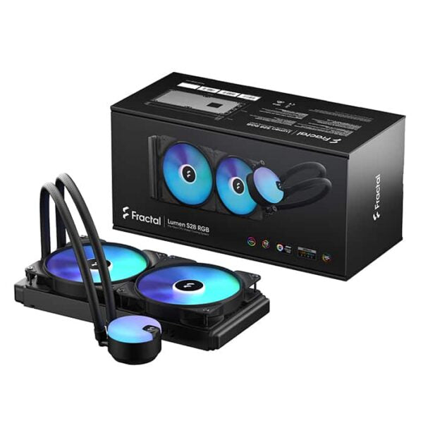 Fractal Design Lumen S28 V2 RGB AIO Liquid CPU Cooler, LGA1700 & AM5 Support, Copper Cold Plate, Aluminum Fins, Six ARGB LEDs 2x 120mm Fan, 500–1700 RPM, 20-78 CFM Airflow, Black
