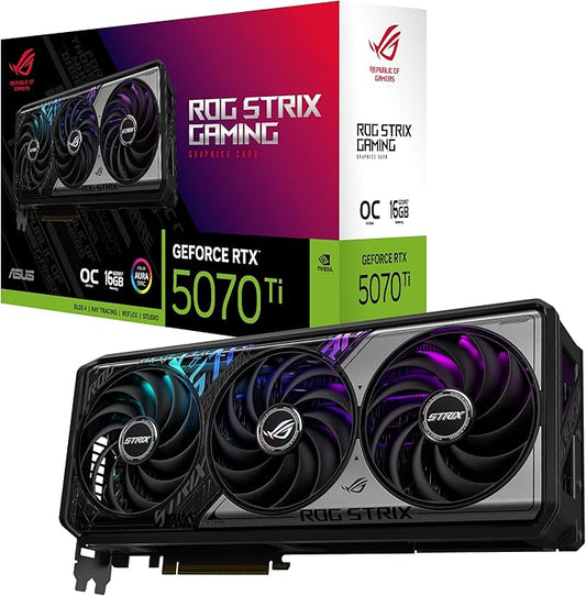 ASUS ROG Strix GeForce RTX™ 5070 Ti OC Edition 16GB GDDR7 Gaming Graphics Card (PCIe 5.0, DLSS 4, 2x HDMI 2.1b, 3x DisplayPort 2.1b, 3.2-Slot, Triple Axial-tech Fans, Aura Sync RGB, Black)