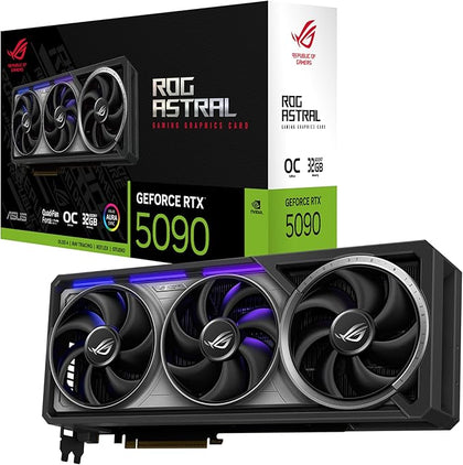 ASUS ROG Astral GeForce RTX™ 5090 OC Edition Gaming Graphics Card (PCIe® 5.0, 32GB GDDR7, HDMI®/DP 2.1, 3.8-Slot, 4-Fan Design, Axial-tech Fans, Patented Vapor Chamber, Phase-Change GPU Thermal pad)
