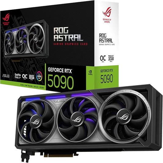 ASUS ROG Astral GeForce RTX™ 5090 OC Edition Gaming Graphics Card (PCIe® 5.0, 32GB GDDR7, HDMI®/DP 2.1, 3.8-Slot, 4-Fan Design, Axial-tech Fans, Patented Vapor Chamber, Phase-Change GPU Thermal pad)