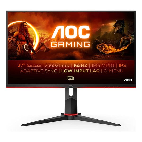 AOC Gaming Q27G2S - 27 Inch QHD Monitor, 165Hz, 1ms MPRT, IPS, FreeSync, Gsync Compatible, Height Adjust, Game Modes (2560x1440 @ 165Hz, 370 cd/m², HDMI 2.0 x 2, DisplayPort 1.4x1)Black-Red