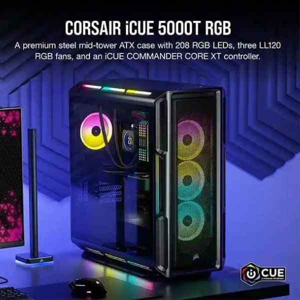 CORSAIR iCUE 5000T RGB Tempered Glass Mid-Tower ATX PC Case — Black