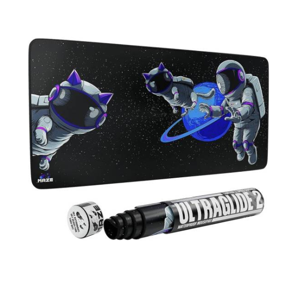 Maze 3XL Extended Mouse Pad/Mat, 48" x 24" x 0.2" Dimension, 5mm Thick, Ultraglide 2, Waterproof, Anti-Fray, Anti-Slip, Smooth Surface for Maximum Control and Speed, Astro Paw-B | QJ-E2A0-BH8D