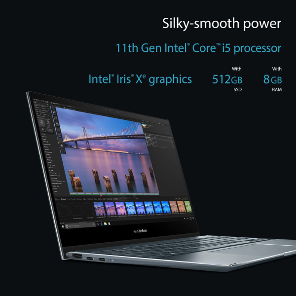 ASUS ZENBOOK FLIP 13 UX363EA-OLED101W | Intel Core i7 1165G7 2.8GHZ, 16GB, 1TB SSD, Intel HD Graphics, 13.3" OLED FHD Display Touch n Flip, Wireless, Bluetooth, Camera, Stylus Pen, Windows 11 Home, Eng-Arabic Keyboard, Grey Color, ASUS Sleeve Case.