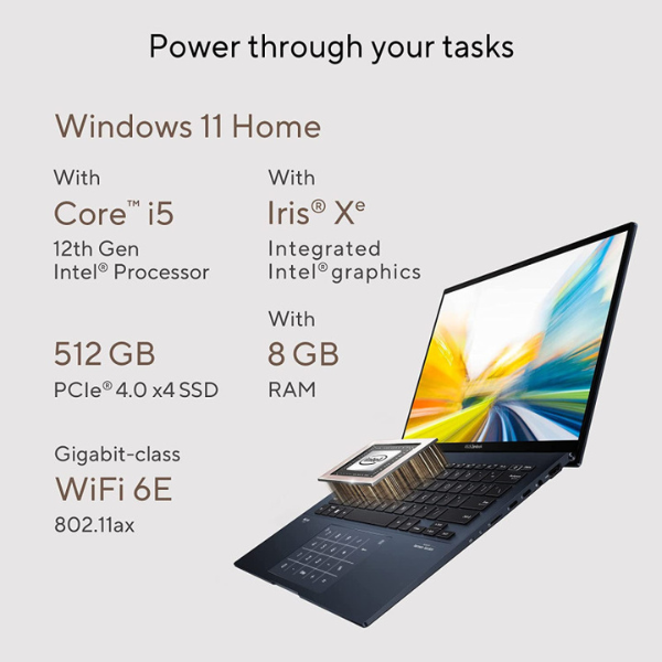 ASUS Zenbook 14 UX3402ZA-OLED1P5W (Ponder Blue), Slim Laptop, OLED, I5-1240P 8GB 512GB SSD, Win 11 Home, 14- Inch 2.8K (2880 X 1800)