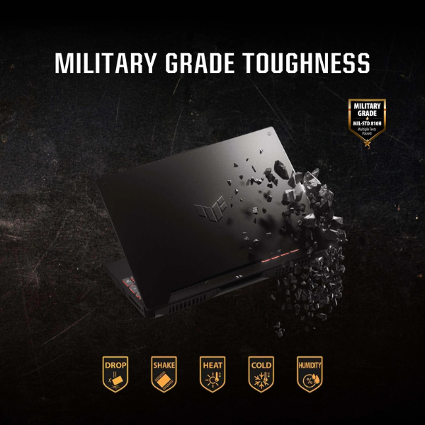 ASUS TUF GAMING FA507NU-LP031W | AMD R7 7735H 3.20 GHZ, 16GB RAM, 512GB SSD, 6GB NVIDIA GeForce RTX 4050 Graphics, 15.6" FHD 144HZ, Windows 11 Home, Eng-Arabic Keyboard, Gray Color, 2 Years ASUS Warranty.