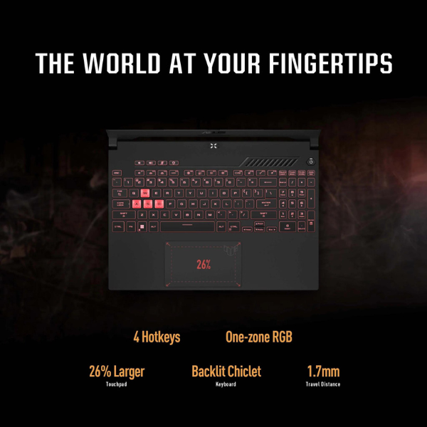 ASUS TUF GAMING FA507NU-LP031W | AMD R7 7735H 3.20 GHZ, 16GB RAM, 512GB SSD, 6GB NVIDIA GeForce RTX 4050 Graphics, 15.6" FHD 144HZ, Windows 11 Home, Eng-Arabic Keyboard, Gray Color, 2 Years ASUS Warranty.