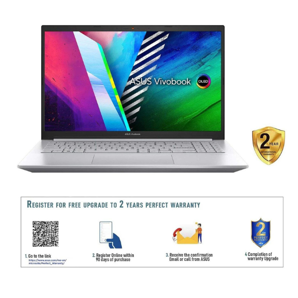 ASUS VIVOBOOK M3500QC-OLED1R5W | Ryzen R5 5600H, 8GB, 512GB SSD, 15.6" OLED FHD, 4GB NIVIDIA RTX 3050 Graphics, Win11 Home, Eng-Arab K/B, Silver