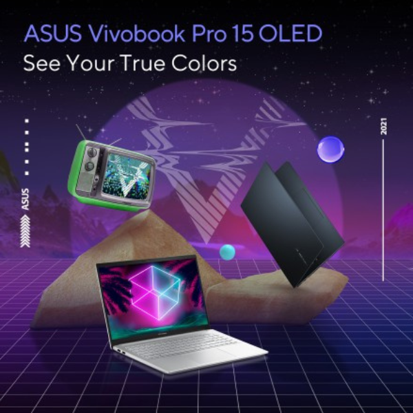 ASUS VIVOBOOK M3500QC-OLED1R5W | Ryzen R5 5600H, 8GB, 512GB SSD, 15.6" OLED FHD, 4GB NIVIDIA RTX 3050 Graphics, Win11 Home, Eng-Arab K/B, Silver