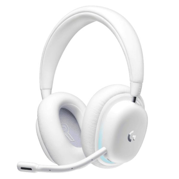Logitech G735 Wireless On-Ear Headphones, LightsCyan RGB Customizable Lighting, LED Flashlights, Bluetooth 3.5mm Aux Compatible with PC and Mobile Devices, Detachable Microphone – Mist White
