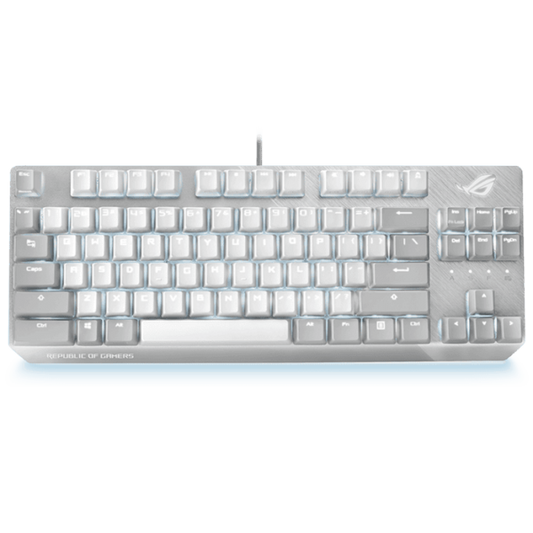 ROG Strix Scope NX TKL Moonlight White wired mechanical RGB gaming keyboard for FPS games, with ROG NX switches, aluminum frame, and Aura Sync lighting
