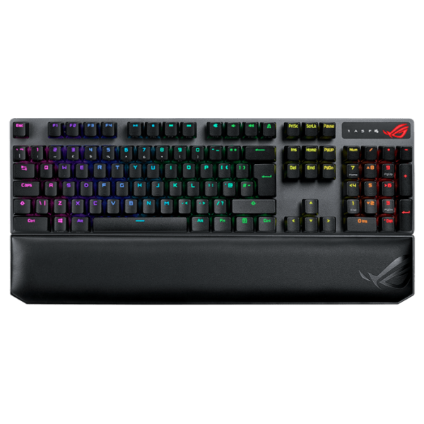 ROG Strix Scope NX RGB Wireless Deluxe gaming mechanical keyboard with tri-mode connectivity, ROG NX Red/ Blue/ Brown mechanical switches, PBT keycaps, aluminum frame, magnetic wrist rest & extended Ctrl key for FPS precision