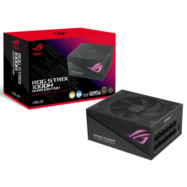 Asus ROG STRIX 1000W Aura Edition ATX Power Supply Unit, 80 PLUS Gold Certification, Full Modular, 135mm Axial-tech Fan, 0dB Technology, PCIe Gen 5.0, ARGB Lighting, Black
