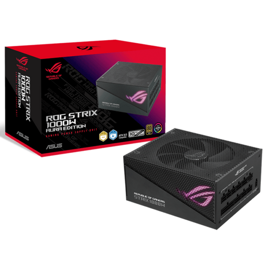 Asus ROG STRIX 1000W Aura Edition ATX Power Supply Unit, 80 PLUS Gold Certification, Full Modular, 135mm Axial-tech Fan, 0dB Technology, PCIe Gen 5.0, ARGB Lighting, Black