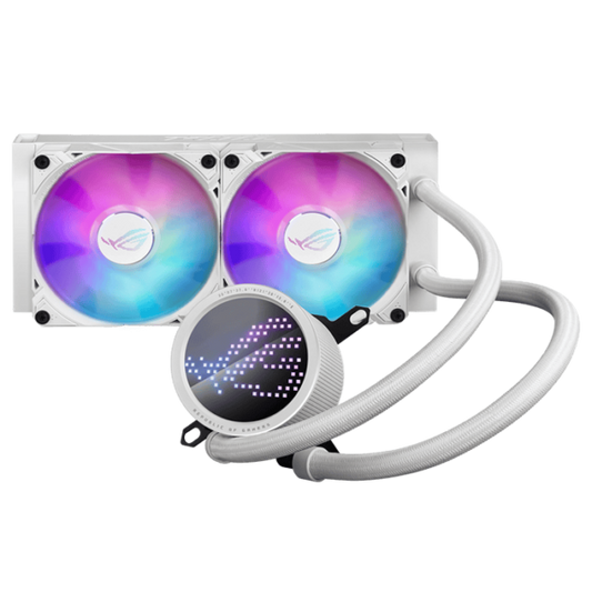 ASUS ROG Ryuo III 240 white edition all-in-one liquid CPU cooler with Asetek 8th gen pump solution, Anime Matrix LED Display and ROG ARGB cooling fans