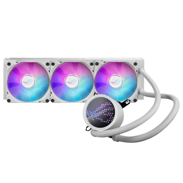 ASUS ROG Ryuo III 360 white edition all-in-one liquid CPU cooler with Asetek 8th gen pump solution, Anime Matrix LED Display and ROG ARGB cooling fans