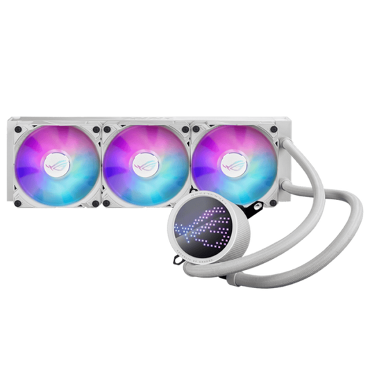 ASUS ROG Ryuo III 360 white edition all-in-one liquid CPU cooler with Asetek 8th gen pump solution, Anime Matrix LED Display and ROG ARGB cooling fans