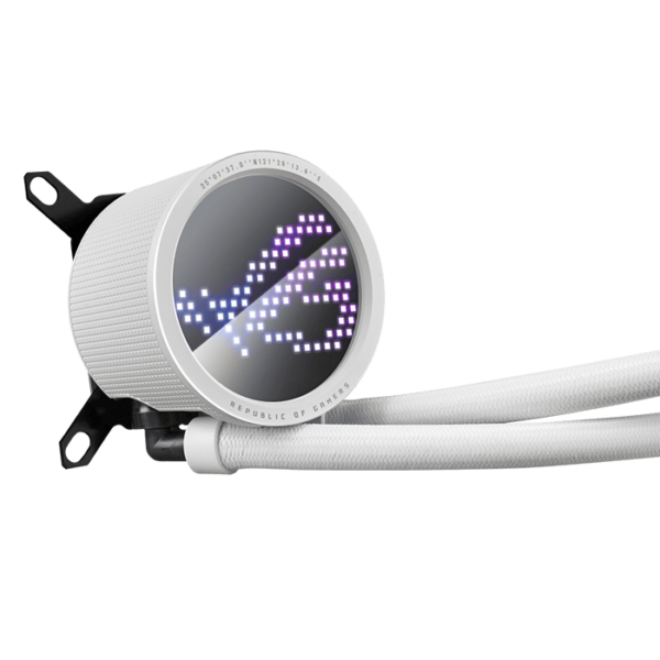 ASUS ROG Ryuo III 240 white edition all-in-one liquid CPU cooler with Asetek 8th gen pump solution, Anime Matrix LED Display and ROG ARGB cooling fans