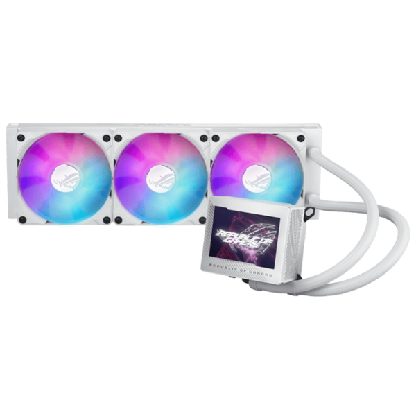 ASUS ROG RYUJIN III 360 ARGB Liquid CPU Cooler, 360mm Radiator, 3.5″ Full Color LCD, 3x 120mm Magnetic Daisy-chainable Fan, 21.08 CFM Airflow, 2200 RPM Speed, PWM/ DC Control, White