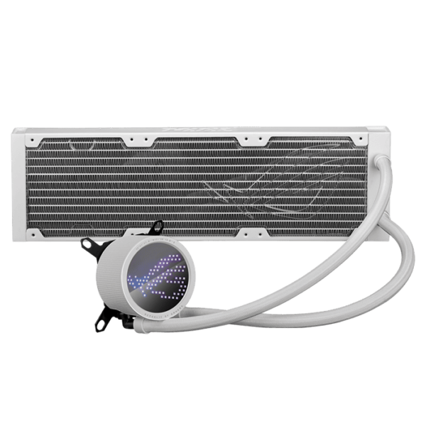 ASUS ROG Ryuo III 360 white edition all-in-one liquid CPU cooler with Asetek 8th gen pump solution, Anime Matrix LED Display and ROG ARGB cooling fans
