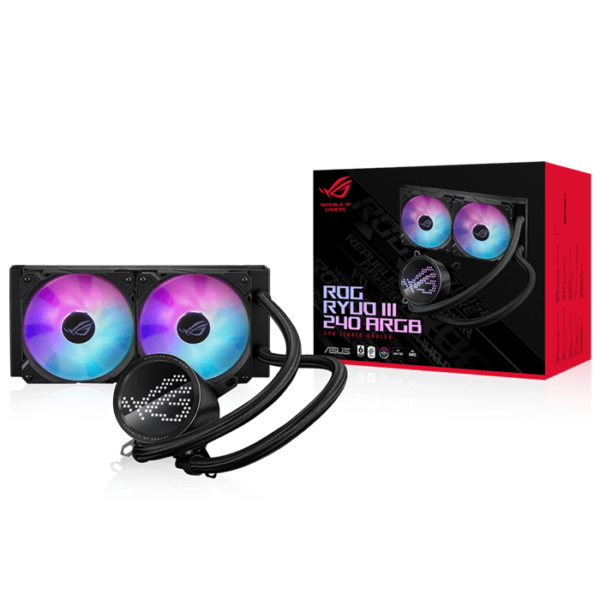 ASUS ROG Ryuo III 240 all-in-one CPU liquid color with Asetek 8th gen pump solution, Anime Matrix LED Display and ROG ARGB cooling fans